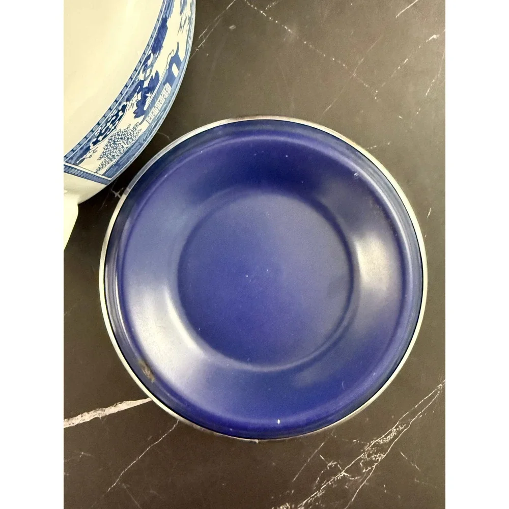 Vintage 1960s Howard Holt Blue Willow Tea Kettle Porcelainized Steel